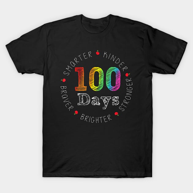 Smarter Kinder Stronger Brighter 100 Days Of School T-Shirt by Cristian Torres